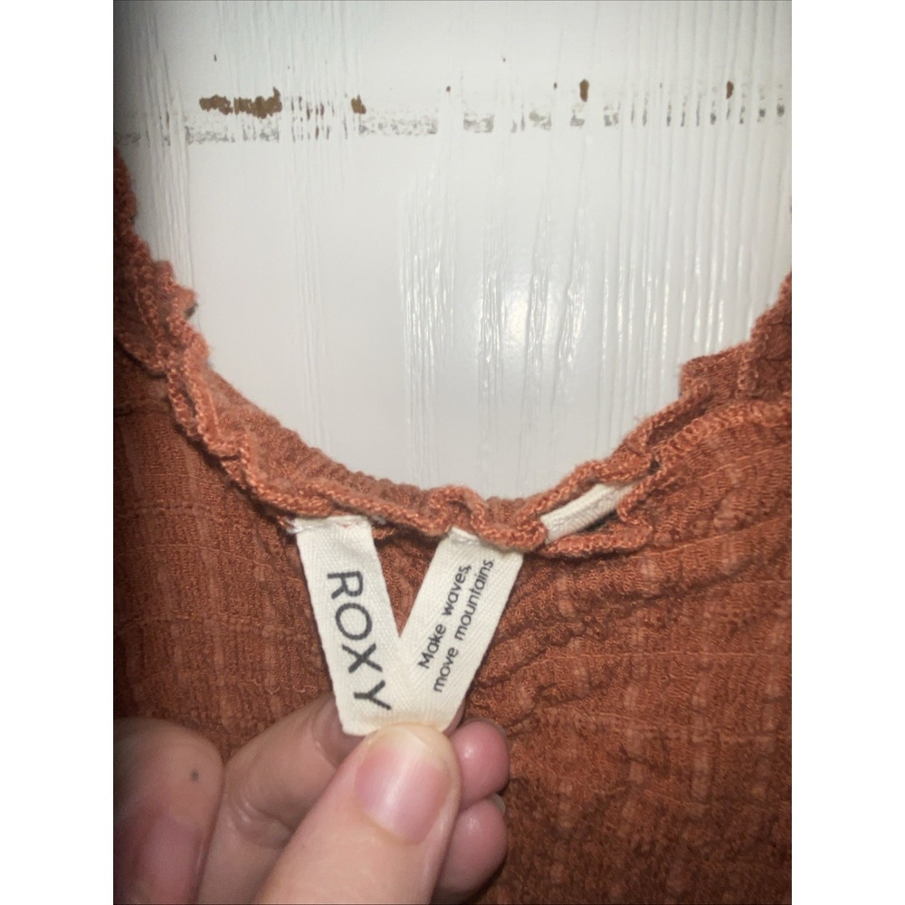 Roxy Rust Textured Wide Leg Jumpsuit Small Boho Viscose Cotton Linen Tank - Picture 5 of 11